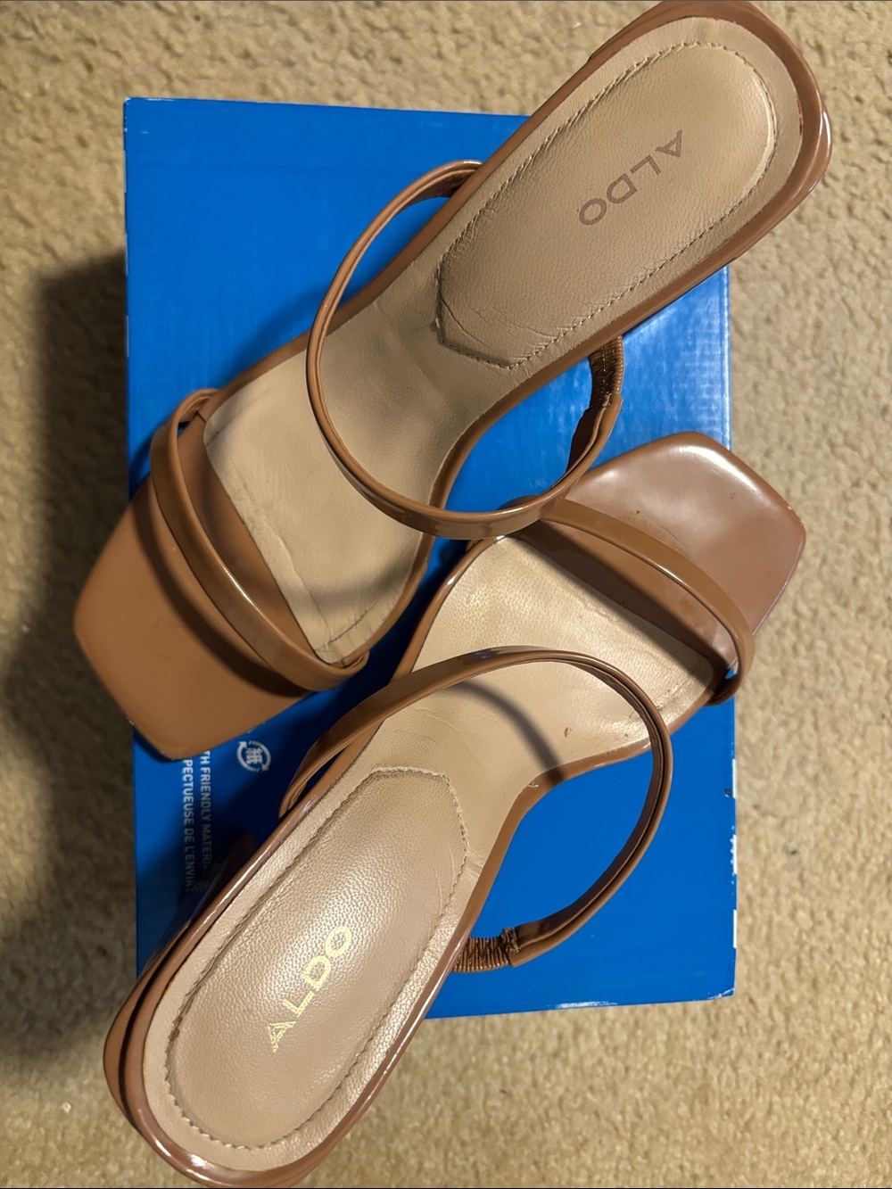 ALDO Tan Strappy Square-Toe Heeled Sandals